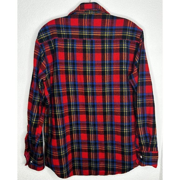Vintage St. John's Bay Shirt Jacket Mens M Red Tartan Plaid Wool Lined CPO 90s - Picture 3 of 14